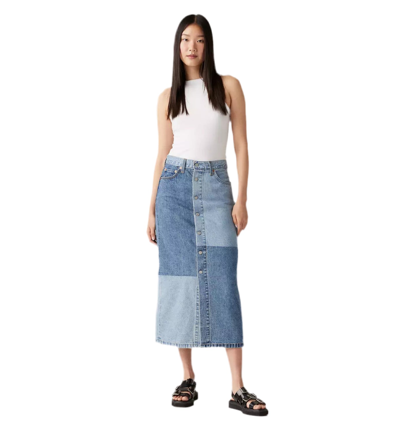LEVIS: PATCH DENIM MIDI SKIRT