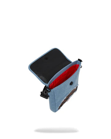 SPRAYGROUND: DENIM SHARK MESSENGER SLING BAG