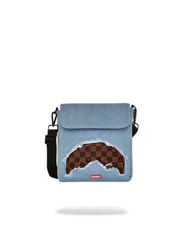SPRAYGROUND: DENIM SHARK MESSENGER SLING BAG