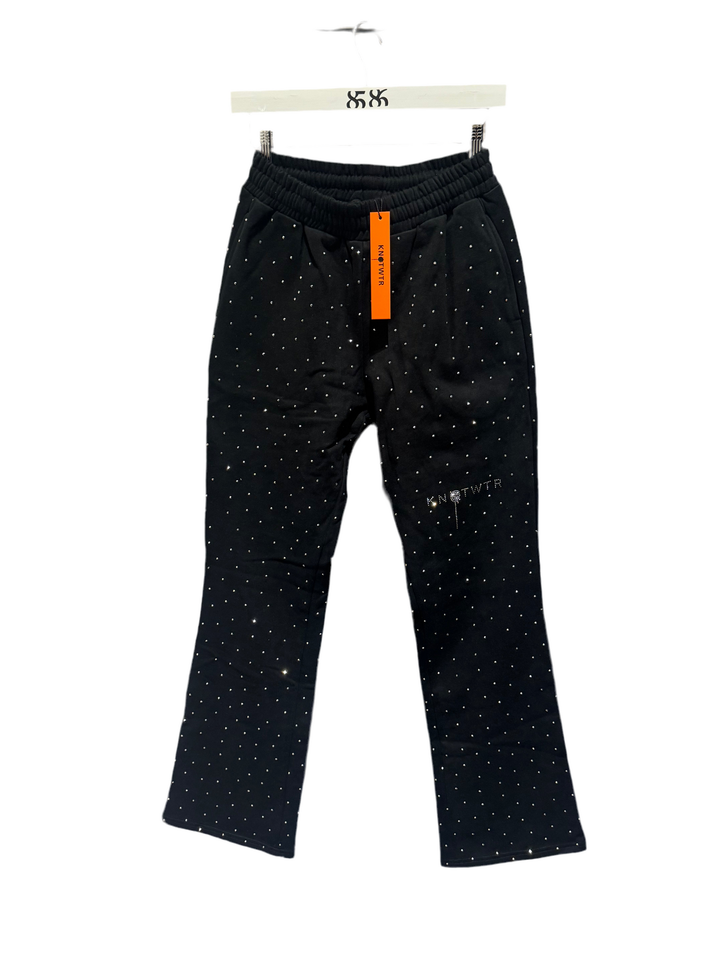 KNOTWTR RHINESTONE FLARED SWEATPANTS: