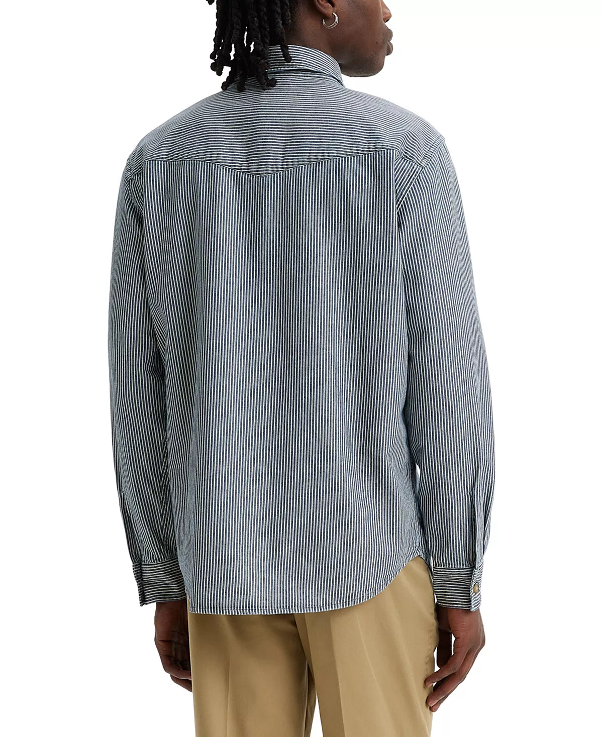 LEVIS: Relaxed-Fit Railroad Stripe Button-Down Denim Western Shirt (back view)