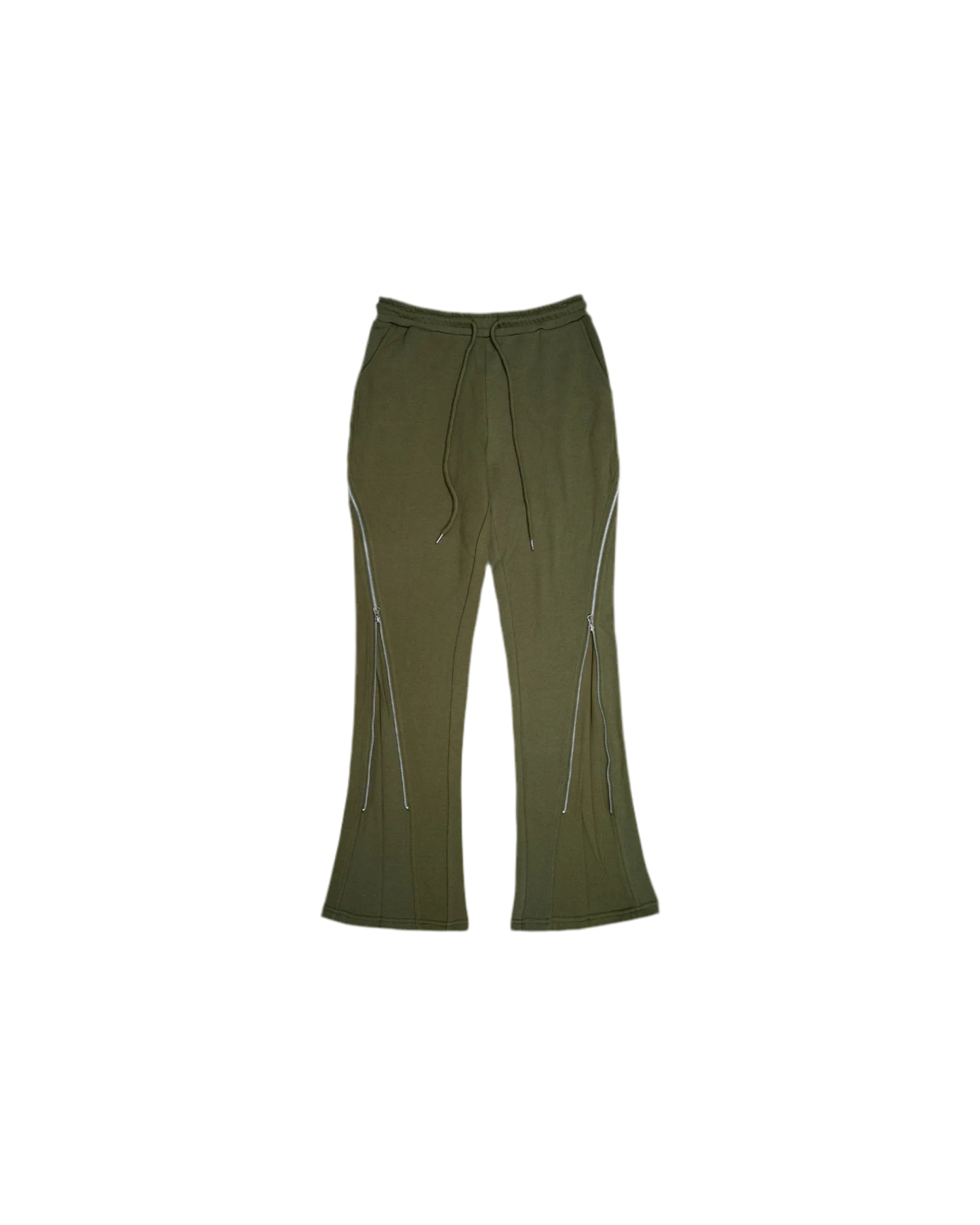 EPTM: ZIP FLARED SWEATPANTS(olive front view)