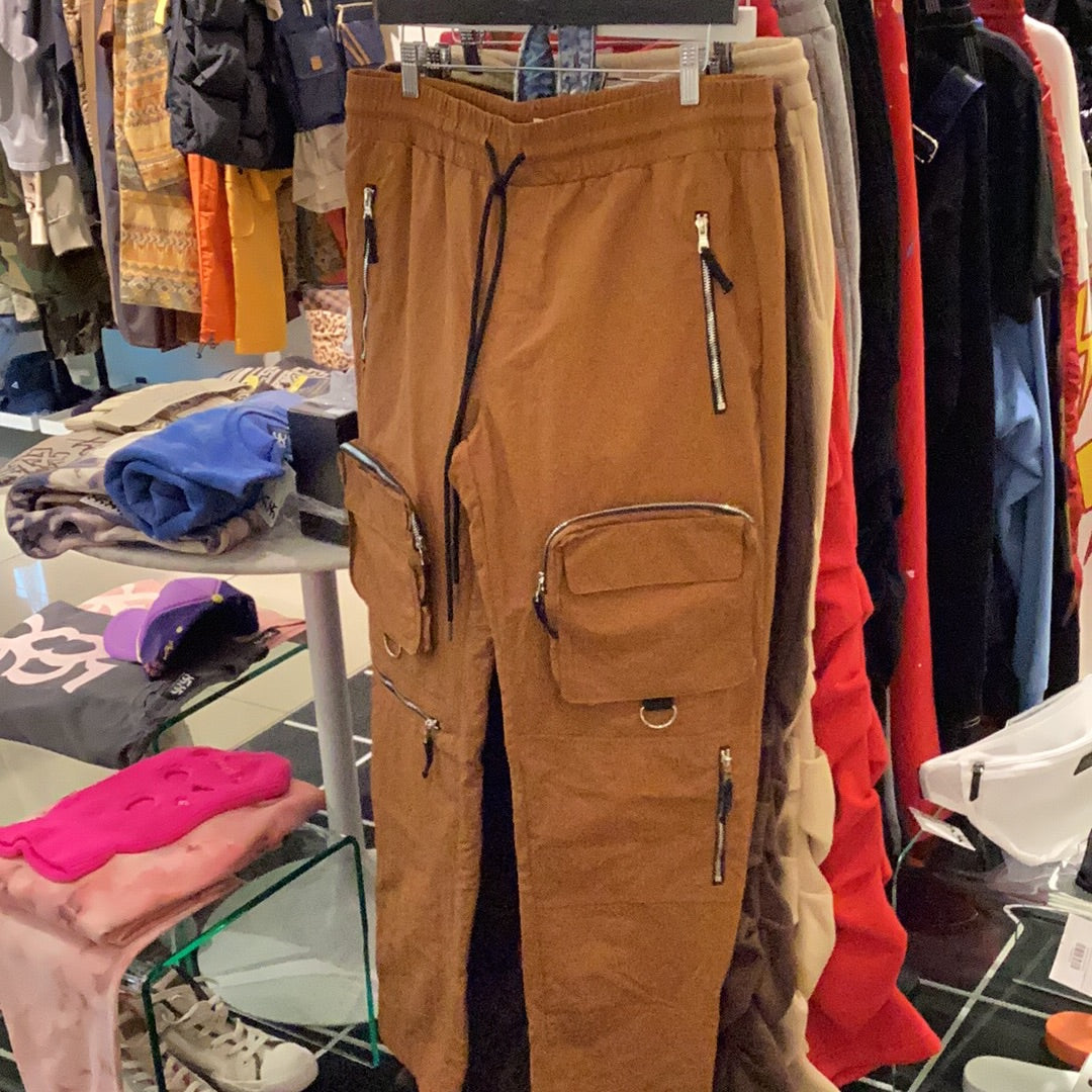 EPTM: CONTRAST ZIPPER CARGO PANTS BROWN