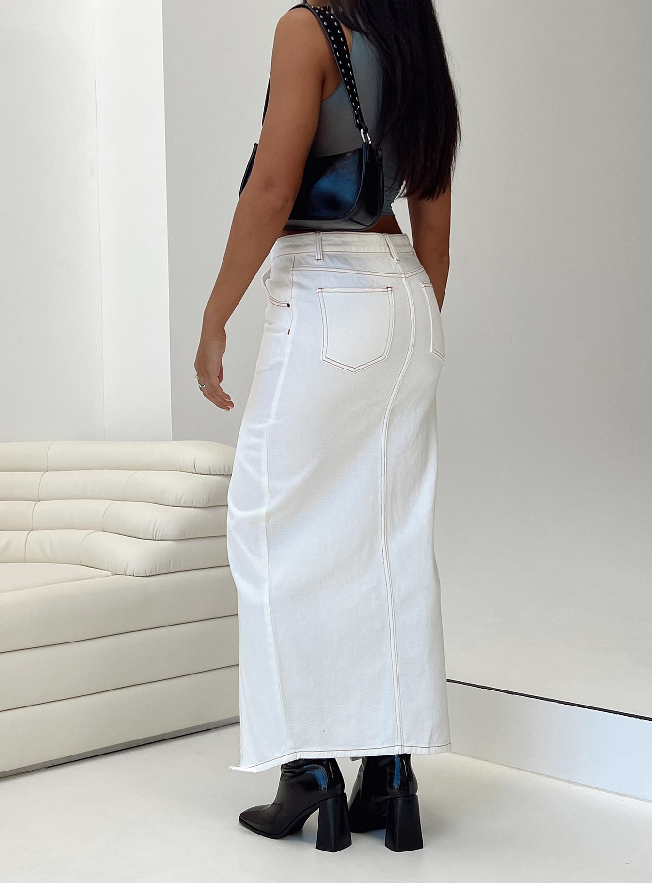 LIONESS: BARBIE SPLIT MIDI DENIM SKIRT