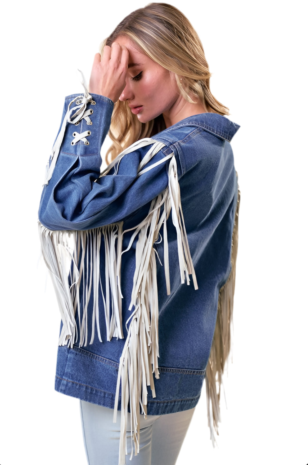 SAINTS AND HEARTS: FRINGE DENIM BLAZER JACKET