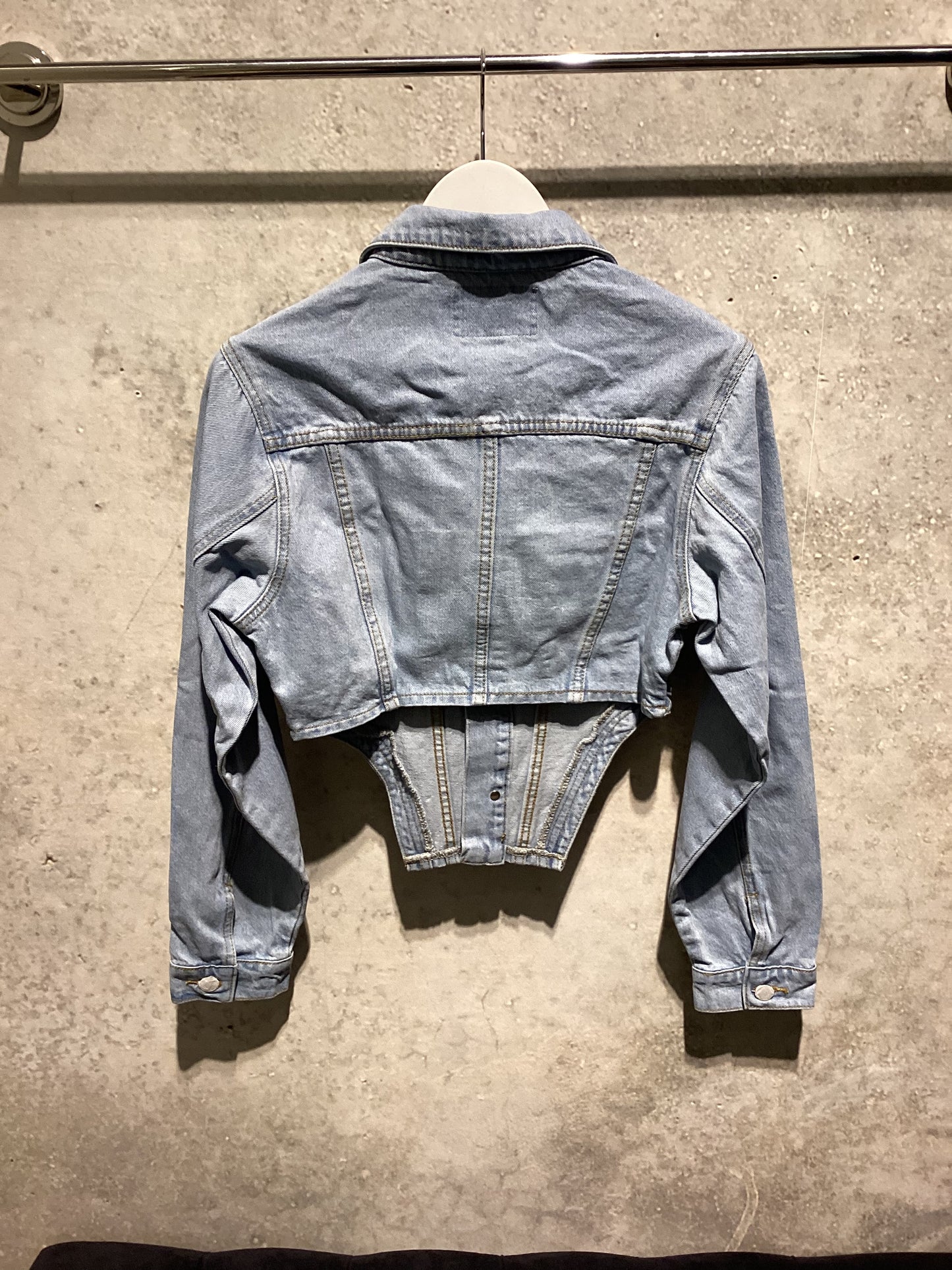 Signature 8 cropped denim corset jacket