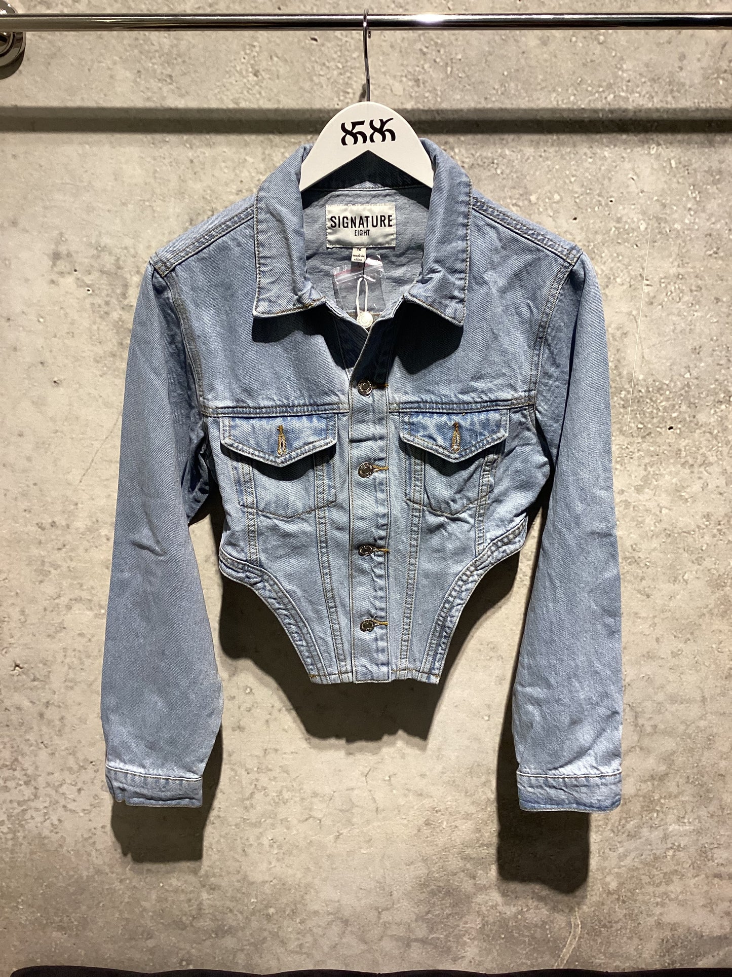 Signature 8 cropped denim corset jacket