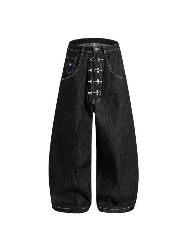 Aelfric Eden デニムパンツ ブラック AELFRIC EDEN: METAL BUTTON BARREL JEANS – 85 86 eightyfiveightysix