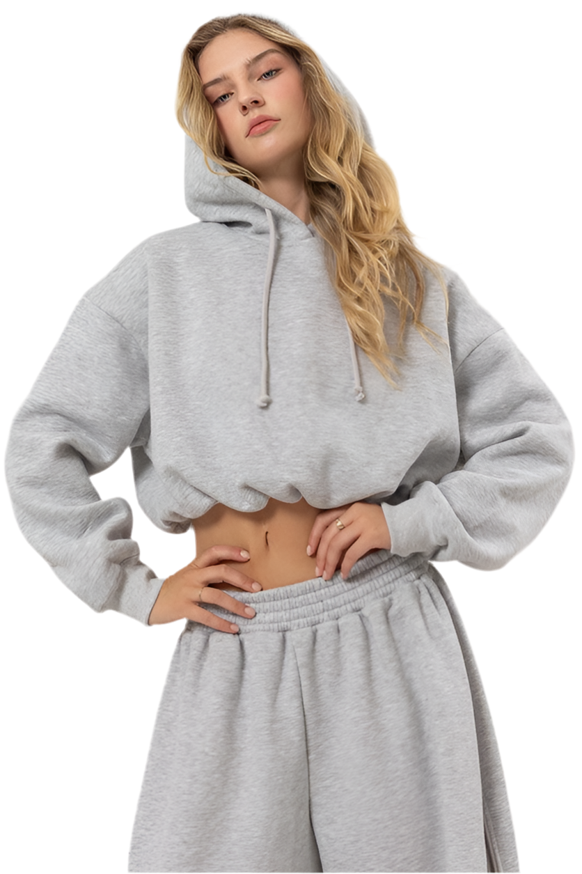8586: BUBBLE HEM CROPPED HOODIE