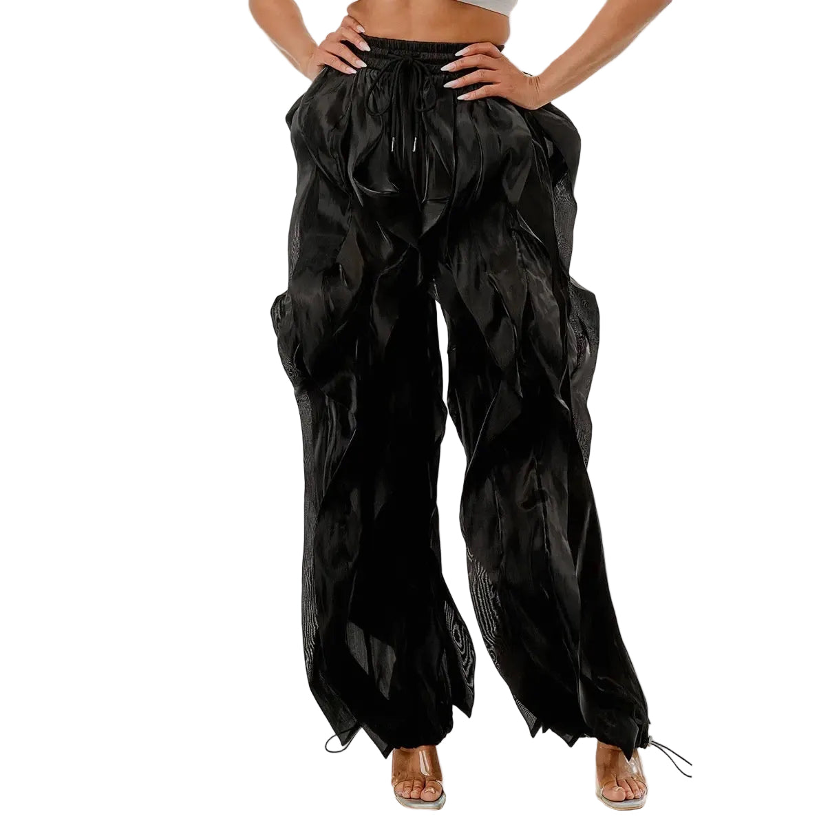 8586: RIPPLE SATIN WIDE LEG PANTS