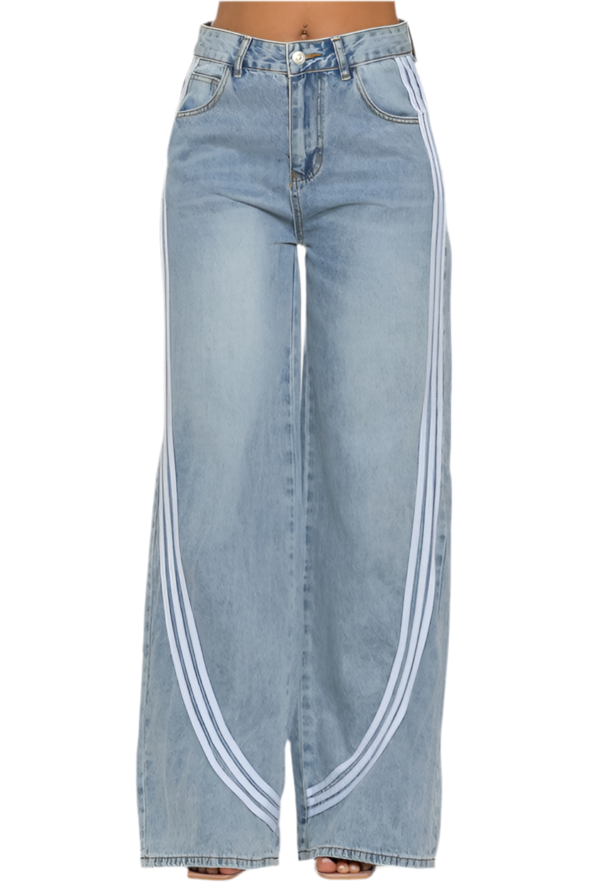 8586: LIGHTS WASH DENIM TRACK PANTS