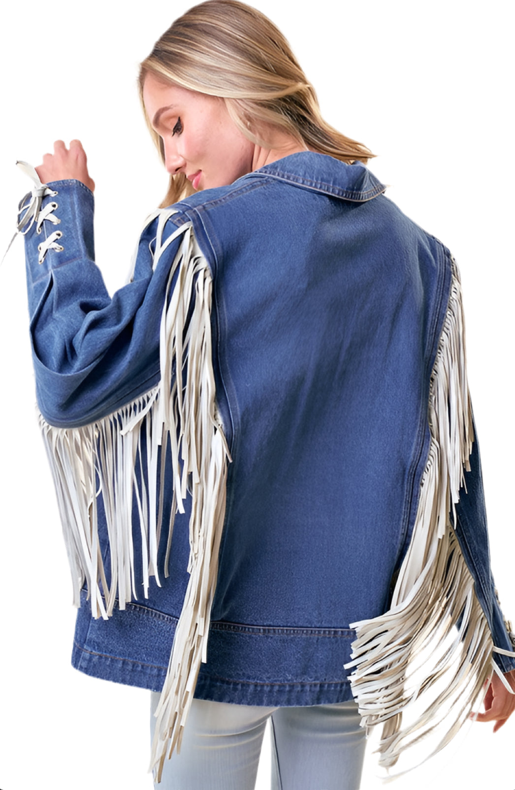 SAINTS AND HEARTS: FRINGE DENIM BLAZER JACKET