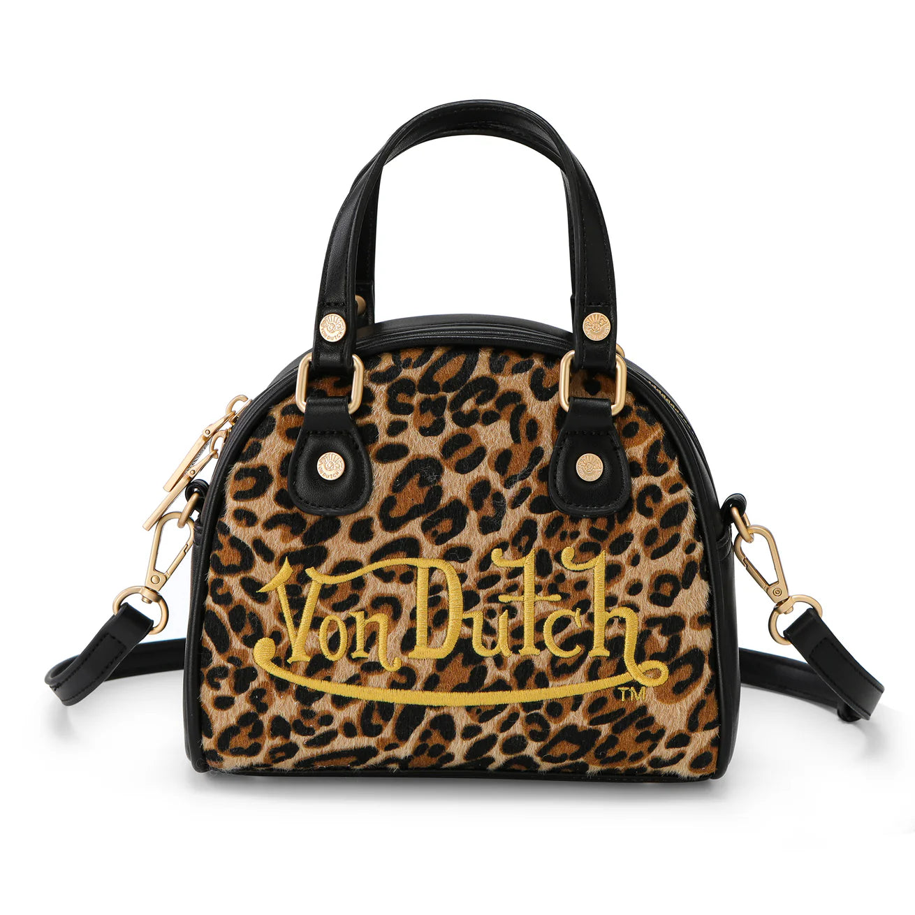 VON DUTCH: LEOPARD VEGAN PONY HAIR CHEETAH BOWLING BAG