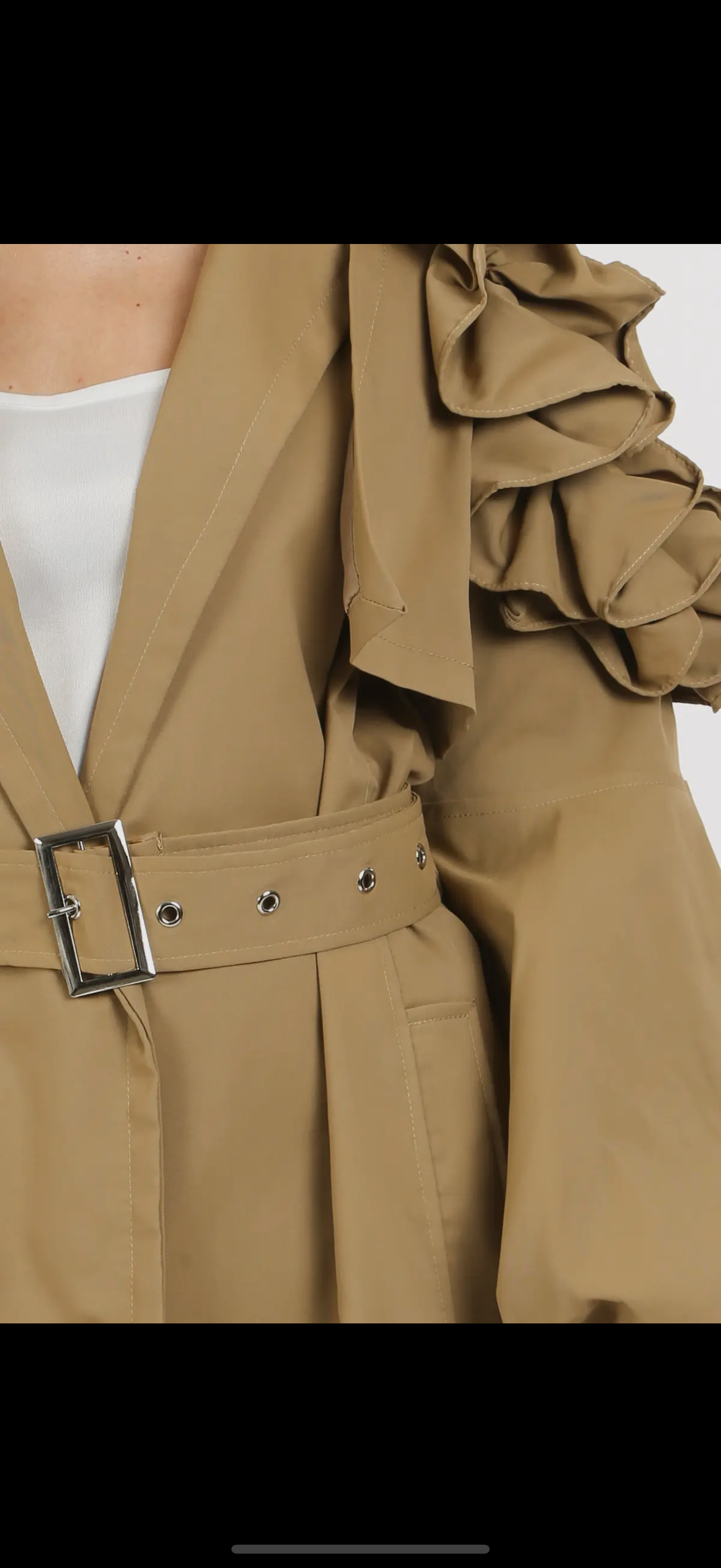 BEULAH STYLE: RUFFLE DETAIL BELTED TRENCH COAT