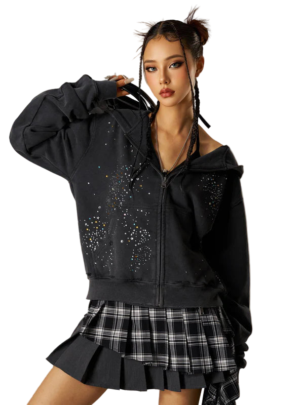 AELFRIC EDEN: RHINESTONE ZIP UP HOODIE