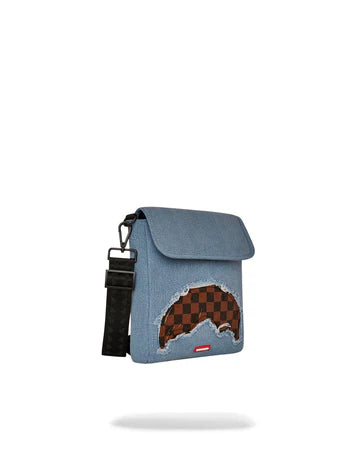 SPRAYGROUND: DENIM SHARK MESSENGER SLING BAG