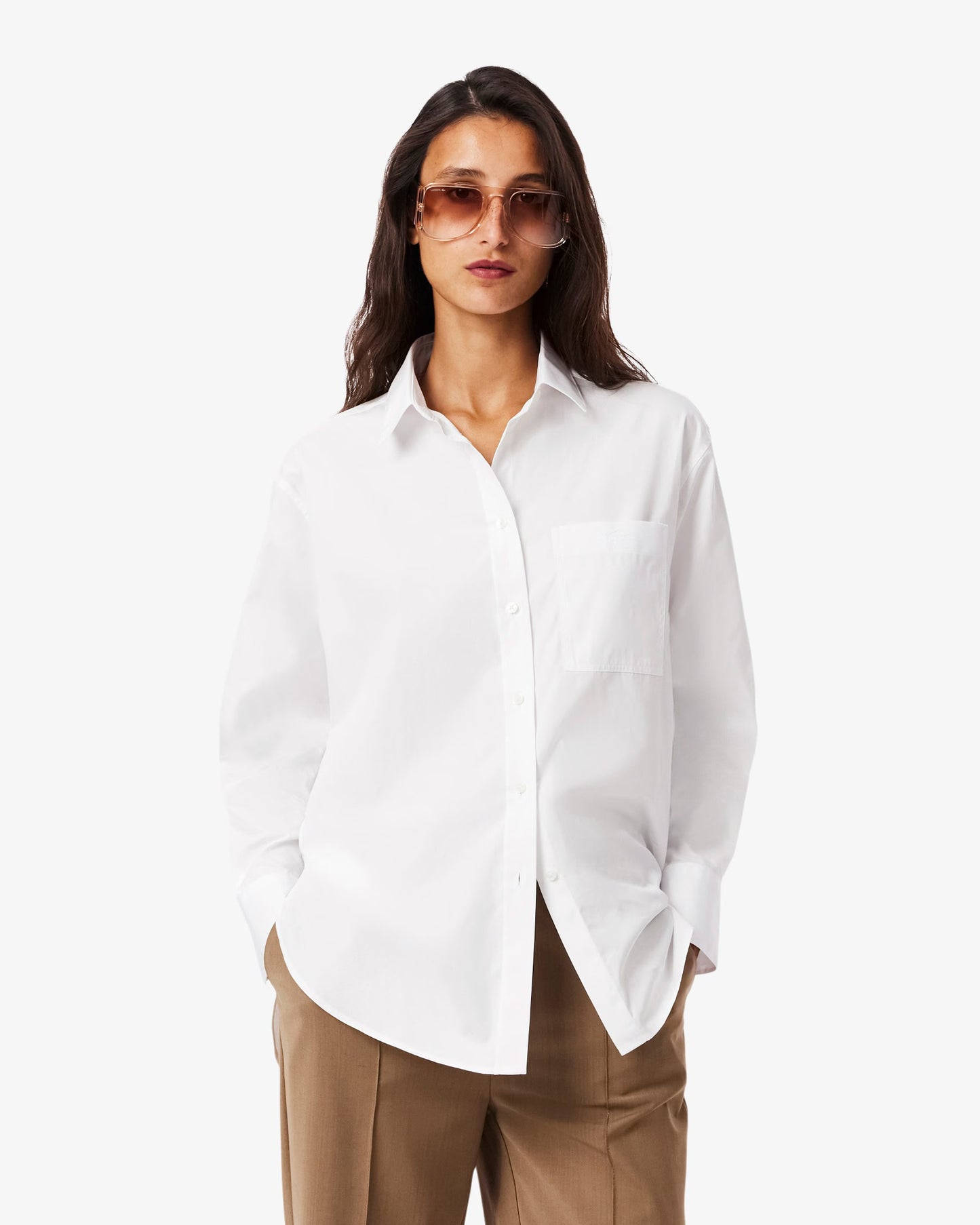 LACOSTE: OVERSIZED COTTON BUTTON DOWN SHIRT