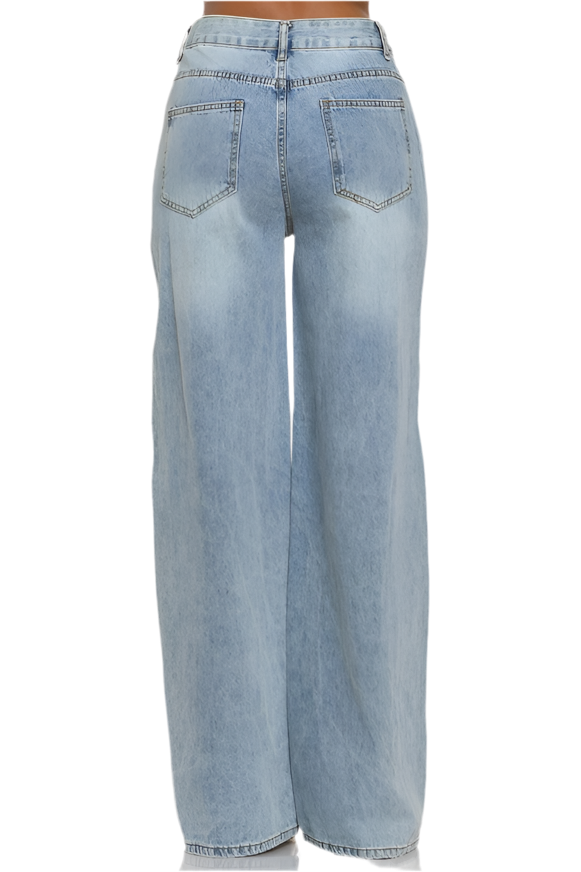 8586: LIGHTS WASH DENIM TRACK PANTS