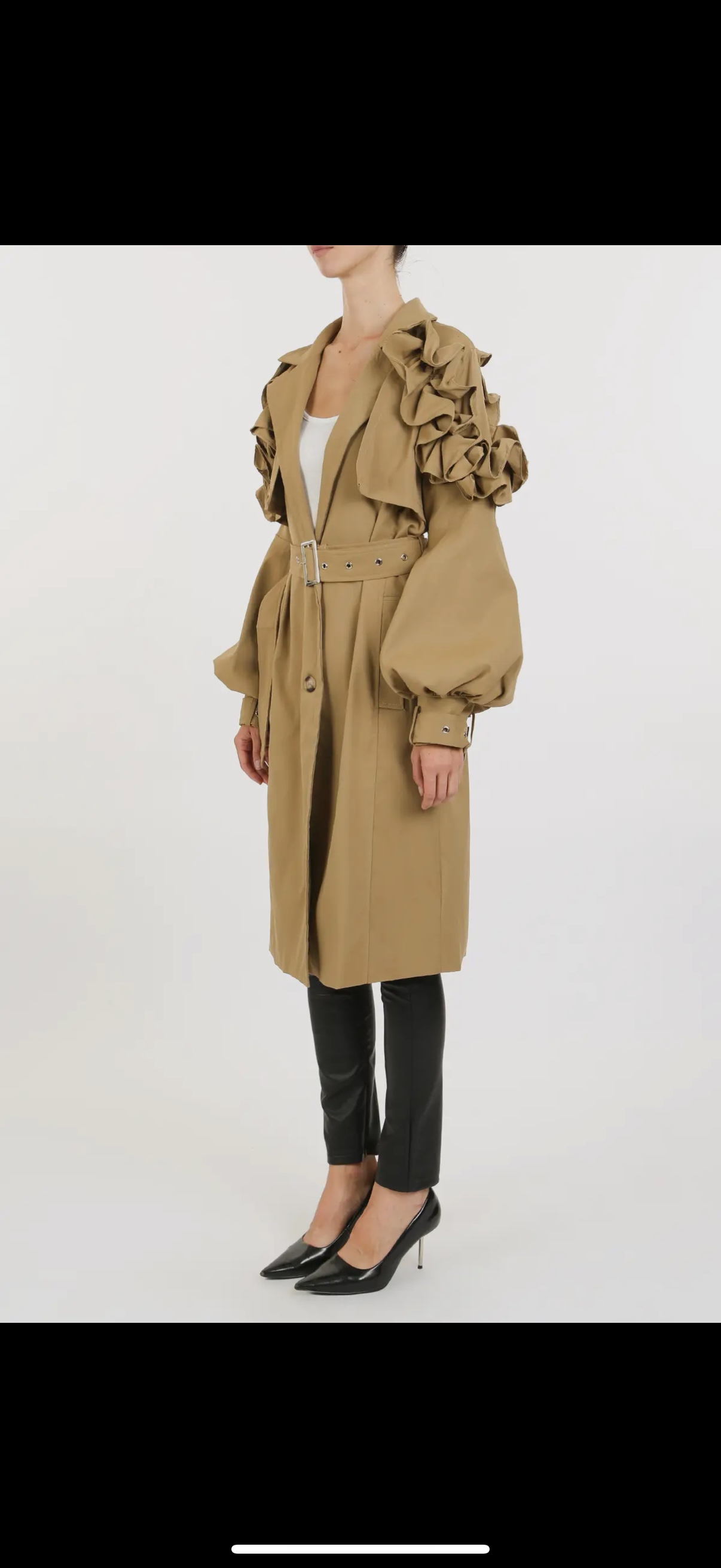 BEULAH STYLE: RUFFLE DETAIL BELTED TRENCH COAT