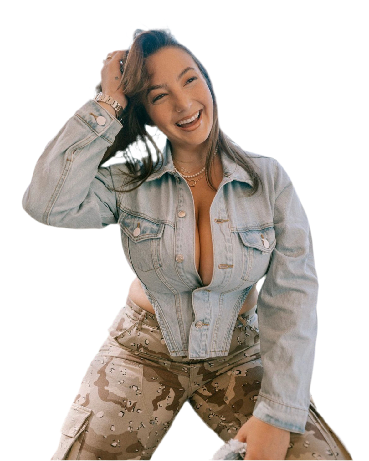 Signature 8 cropped denim corset jacket