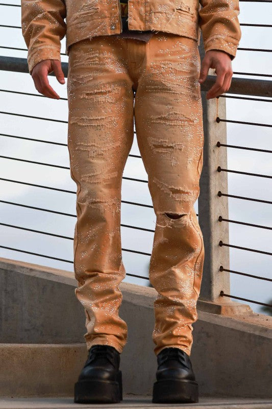 FIRST ROW: ALL OVER RHINESTONE RIPPED PANTS