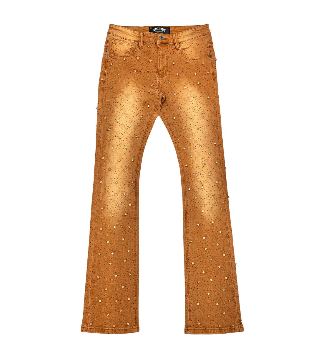 VICIOUS DENIM : EMBELLISHED STACKED JEANS