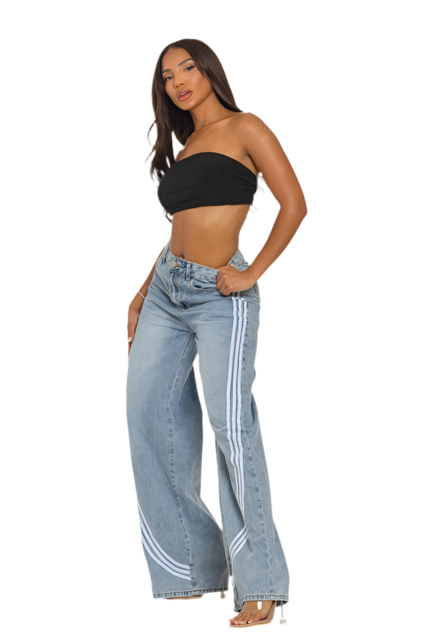 8586: LIGHTS WASH DENIM TRACK PANTS