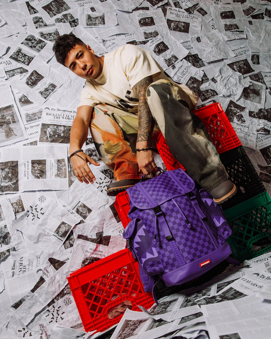SPRAYGROUND: ALL SYSTEMS GO PURPLE SHARKS IN PARIS MONTE CARLO BACKPACK