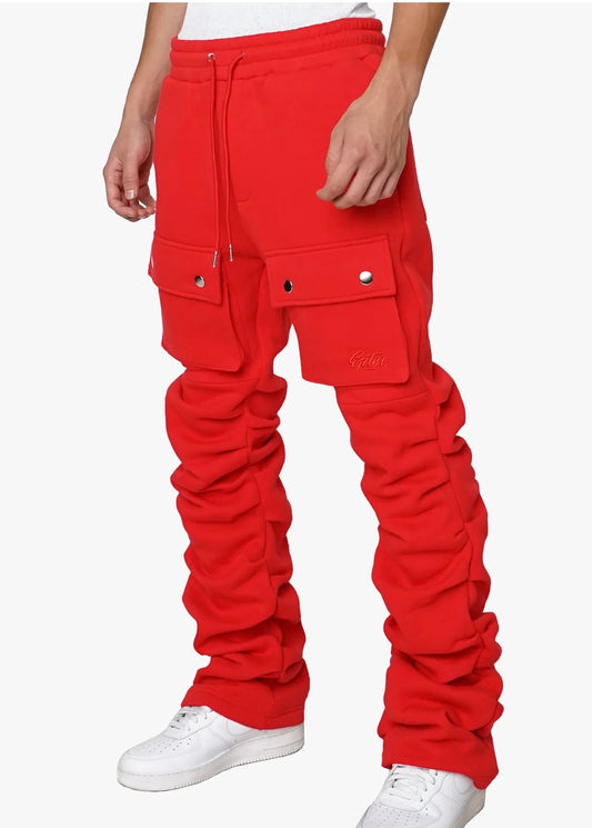 EPTM STACKED CARGO SWEATPANTS (red)