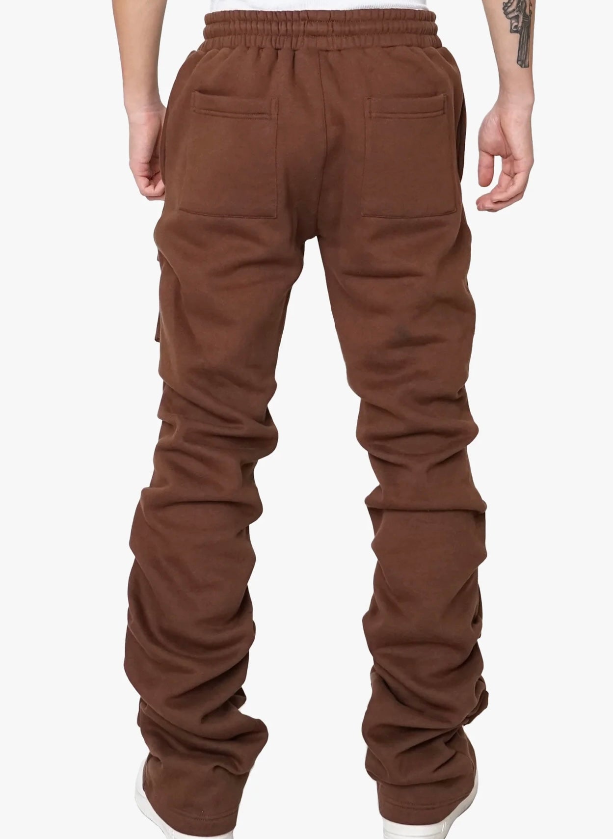 EPTM STACKED CARGO SWEATPANTS (brown back view)