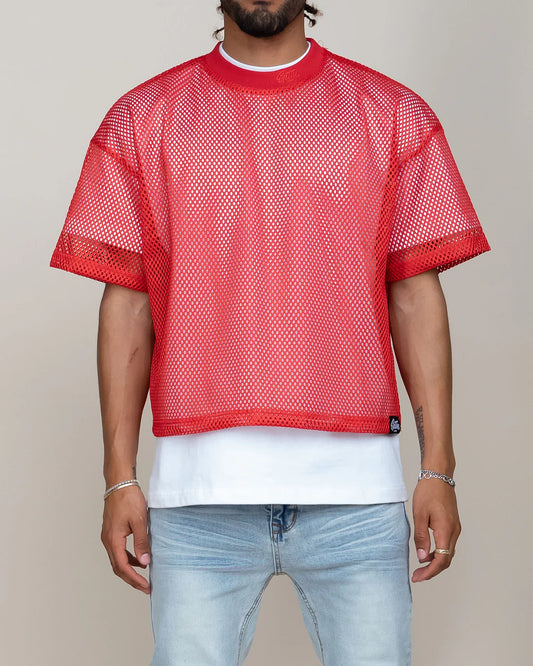 EPTEM MESH STADIUM JERSEY IN RED (model front view) -8586