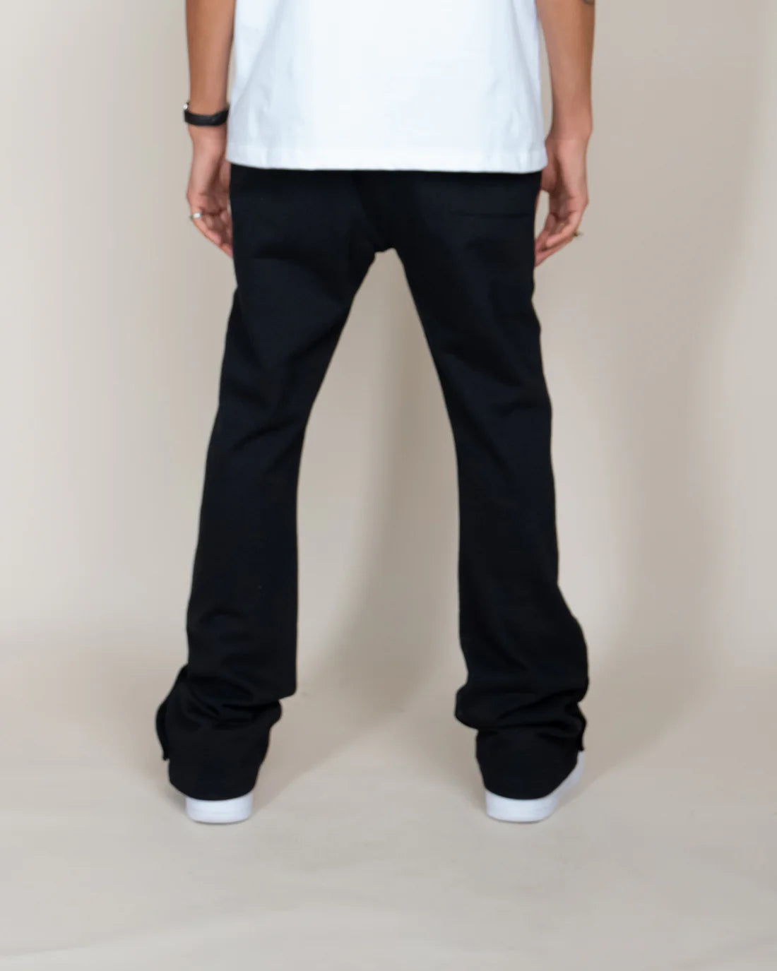 EPTM: FRENCH TERRY SNAP FLARED PANTS BLACK(back view)