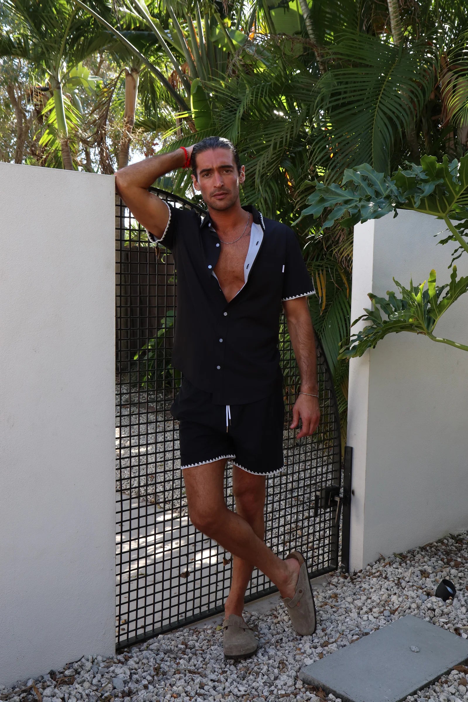 MARVANS: BLACK STICH WEEKEND SHIRT (full view on model)