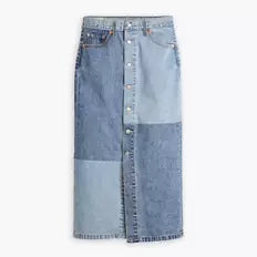 LEVIS: PATCH DENIM MIDI SKIRT (front view)