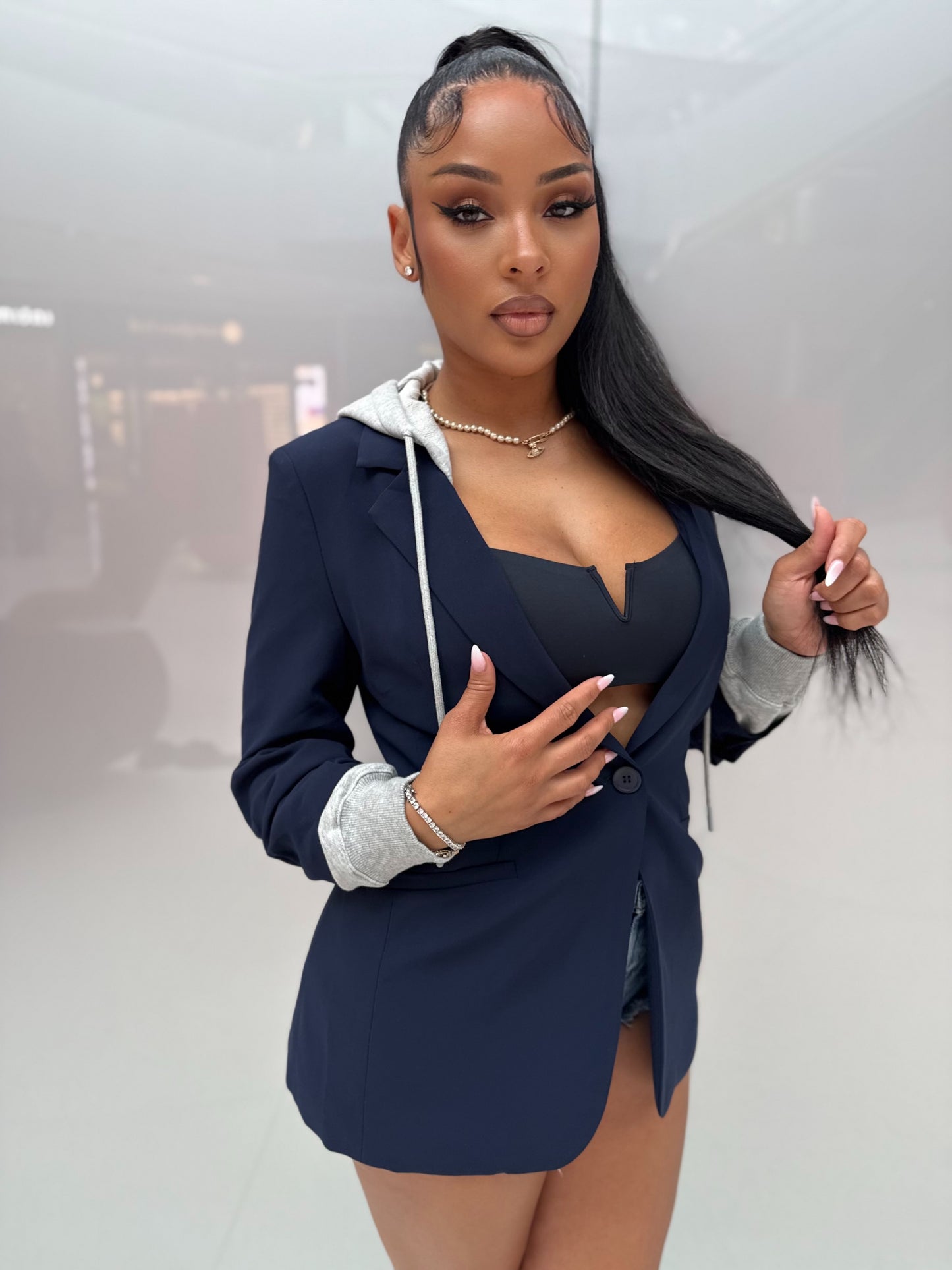 8586: LAYERED HOODIE BLAZER