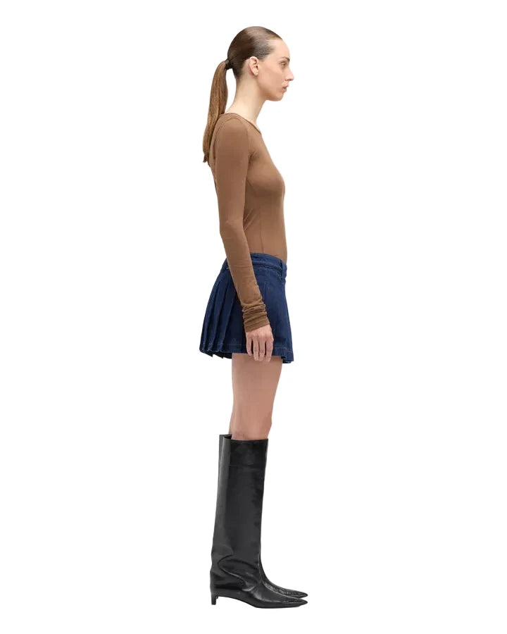 7 FOR ALL MANKIND: PLEATED DENIM MINI SKIRT