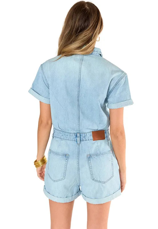HIDDEN: Dylan Denim Romper Light Wash