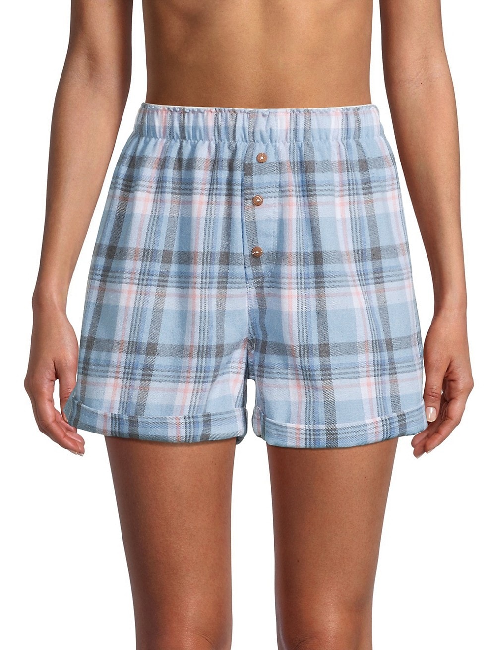FREE PEOPLE WOMENS PALE BLUE PLAID BOXER SHORTS - 8586