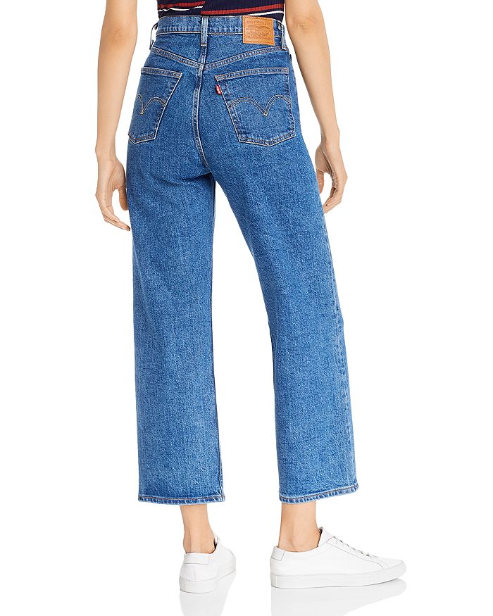 LEVIS PREMIUM WOMENS HIGH WAISTED STRAIGHT LEG MEDIUM BLUE JEANS - 8586 (back view on model)