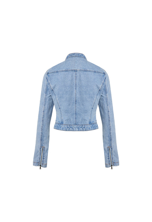 LIONESS BELLA MOTO JACKET DENIM BLUE - 8586 (back view)