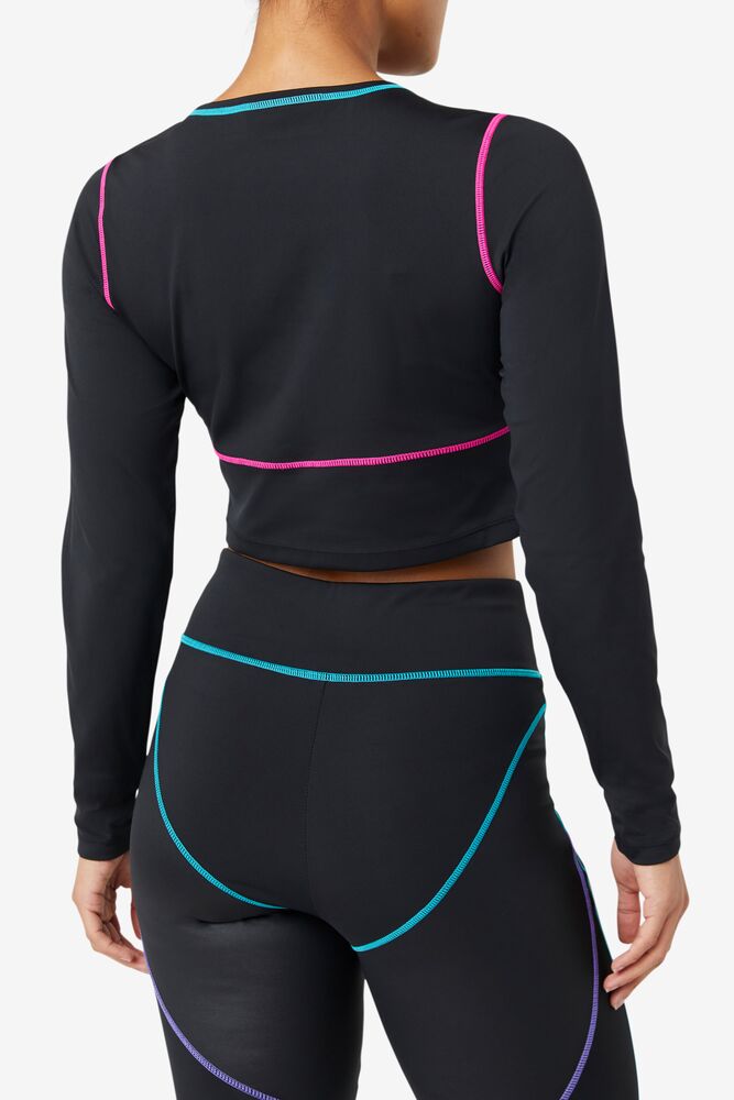 FILA NEON TURQUOISE PINK MICCI BLACK SHIRT - 8586