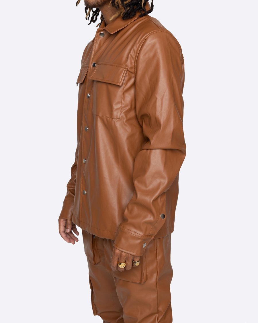 EPTM: PU LEATHER CARGO SHIRT CAMEL