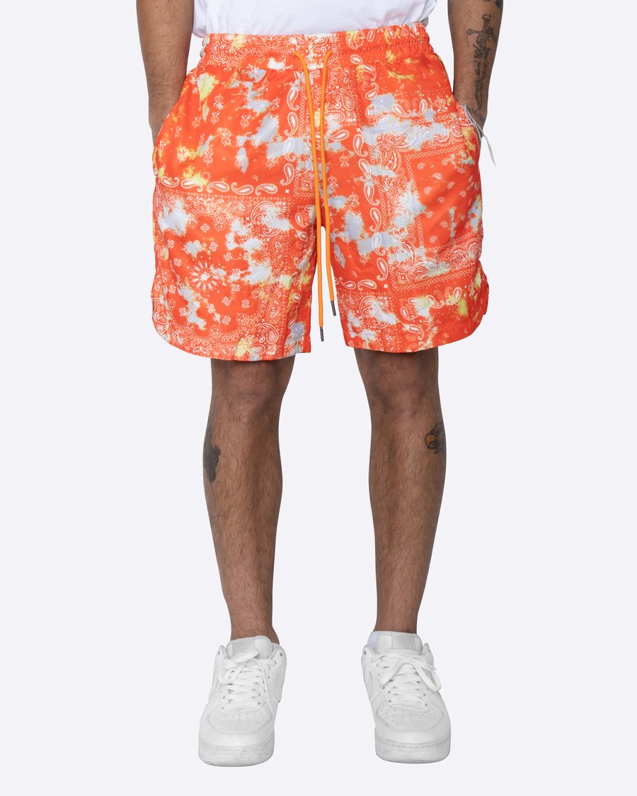 EPTM MEN'S ORANGE TIE DYE BANDANA SHORTS - 8586