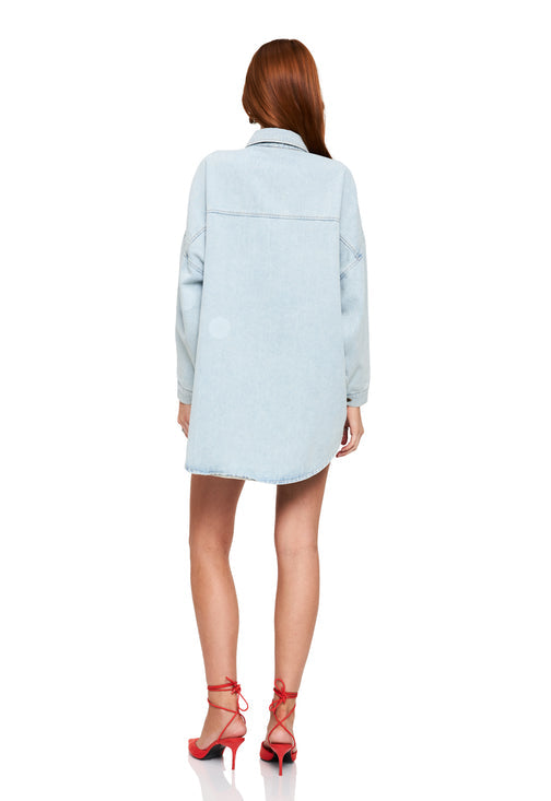 LIONESS KEN LIGHT BLUE DENIM BUTTON UP SHIRT - 8586 (back view)