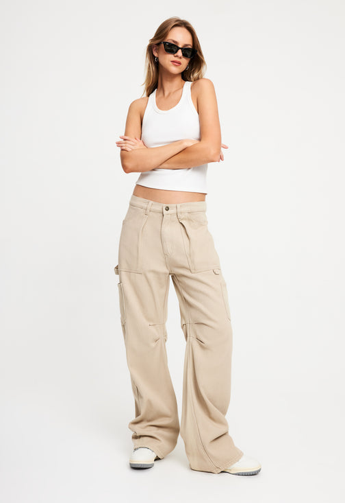LIONESS WOMEN'S MIAMI VICE PANT BEIGE - 8586 (view on model)