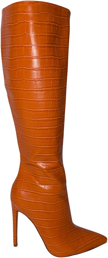 AZALEA WANG: FAUX CROCODILE KNEE HIGH BOOTS