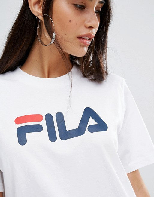 FILA HERITAGE: OVERSIZED BOYFRIEND CLASSIC LOGO TEE SHIRT WHITE - 85 86 eightyfiveightysix