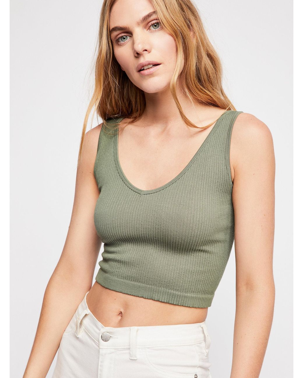 FREE PEOPLE ARMY GREEN RIB BRAMI CROP TOP - 8586