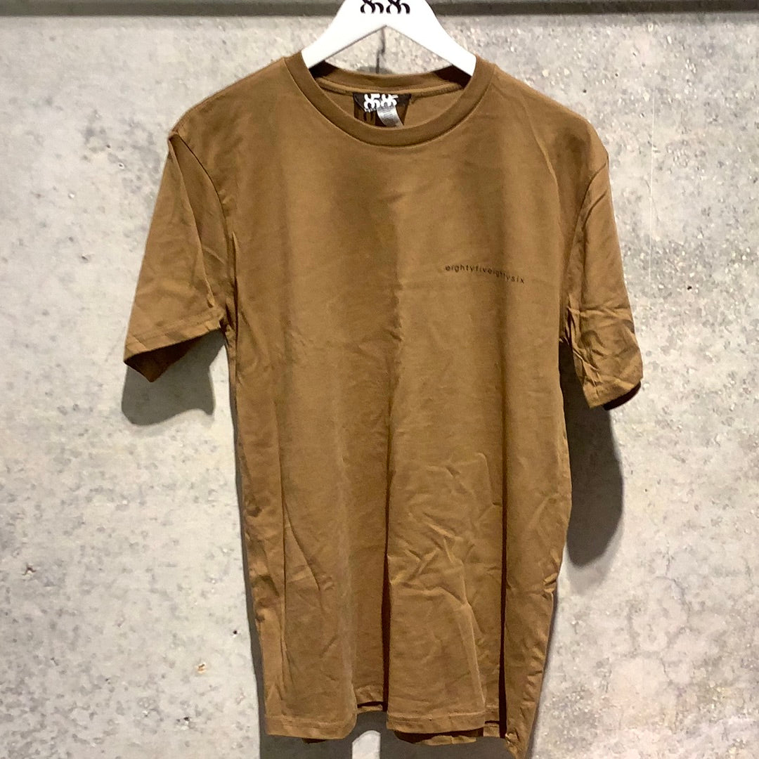 8586: CREWNECK LOGO T-SHIRT (tan front view)