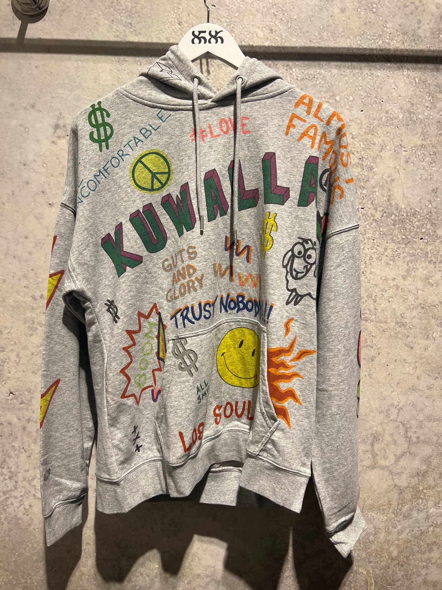 KUWALLA: GREY MASH UP HOODIE (front view)